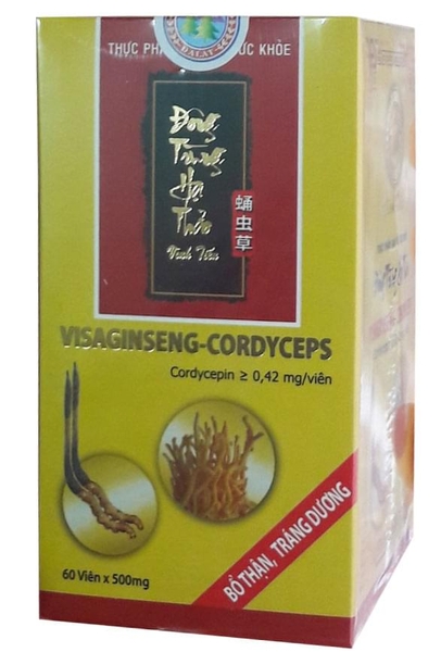 Lọ Đông Trùng Hạ Thảo Nhân Sâm hộp 60 viên 500mg của cty Vĩnh Tiến.