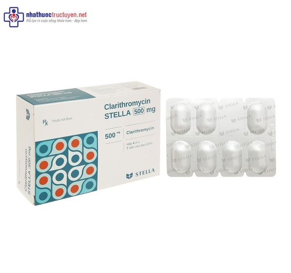 Clarithromycin Stella 500mg (4 vỉ x 7 viên)