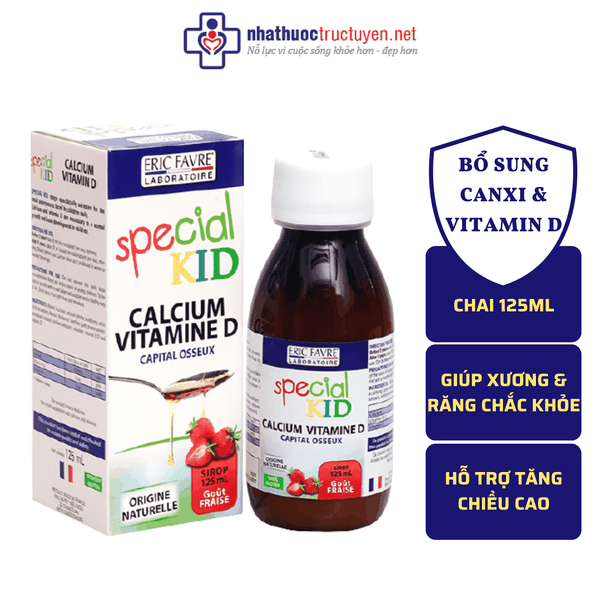 Siro Bổ sung Canxi & Vitamin D, hỗ trợ bé phát triển chiều cao Special Kid Calcium Vitamine D - Nhập khẩu Pháp (125ml)