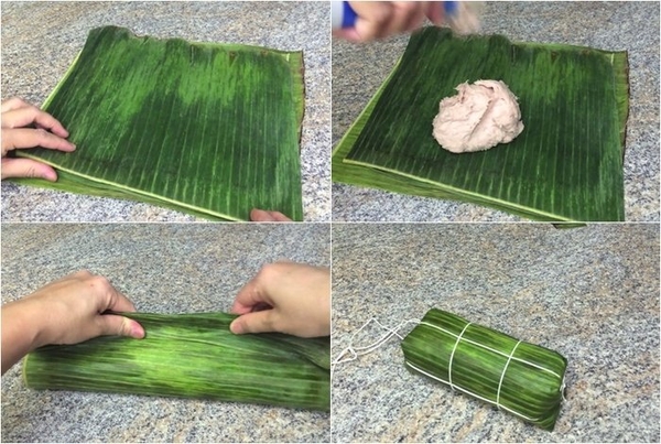 cuốn lá chuối khi gói giò