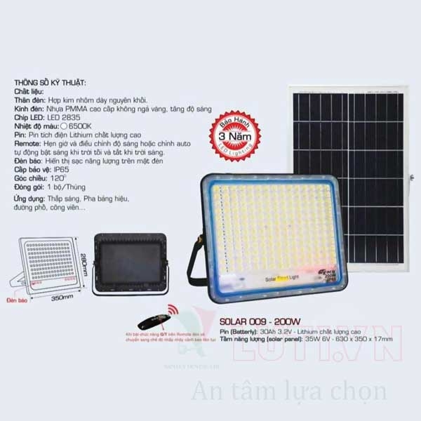 Đèn pha năng lượng mặt trời AFC SOLAR 009-100W | luti.com.vn