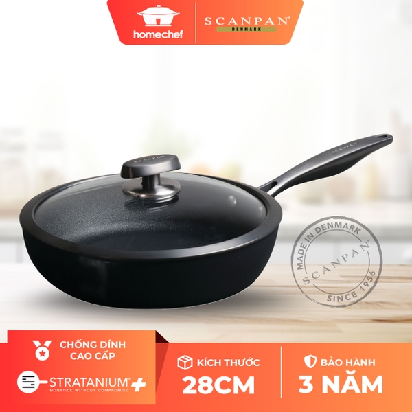 Chảo chống dính sâu lòng có nắp Scanpan PRO SB+ 28cm 5002102800 đáy từ