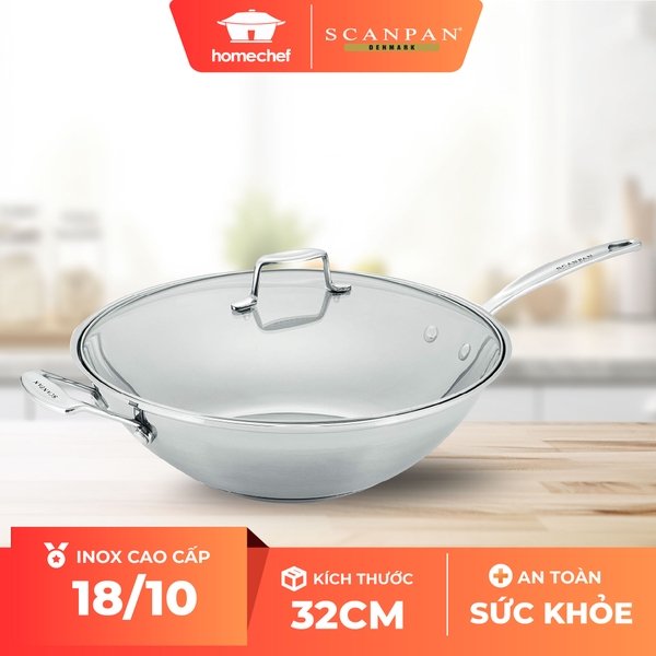 Chảo inox sâu lòng Scanpan Impact 32cm 71303200 có nắp