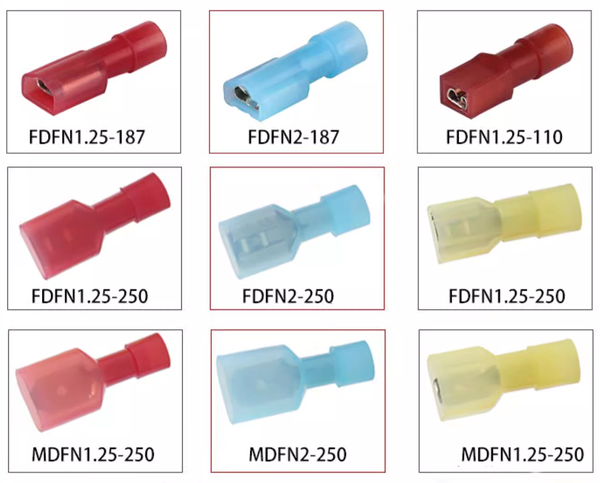 Đầu cốt đực cái FDFN + MDFN dạng ghim dẹt phủ ni lông chống cháy, chịu nhiệt,Đầu cốt điện phủ nhựa loại FDFN, MDFN