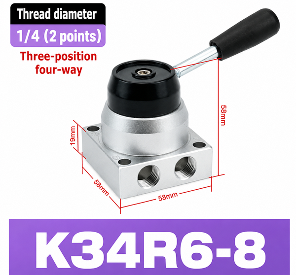 Van gạt tay, Zonye,Van gạt tay K34R6-8D 3 vị trí 4 cửa,van K34R6-8D, Thông số kỹ thuật van gạt tay K34R6-8D, Van khí nén K34R6-8D cổng G1/4, Van K34R6-8D, K34R6-8, K34R6-8D, K34R6-8L, K34R6-8A