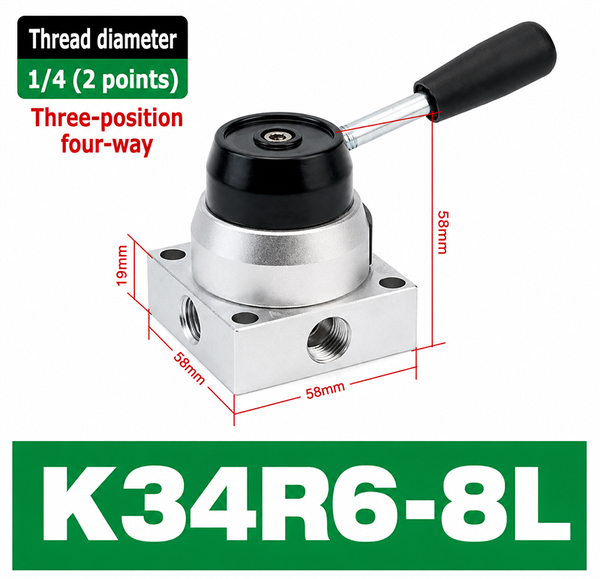 Van gạt tay, Zonye,Van gạt tay K34R6-8D 3 vị trí 4 cửa,van K34R6-8D, Thông số kỹ thuật van gạt tay K34R6-8D, Van khí nén K34R6-8D cổng G1/4, Van K34R6-8D, K34R6-8, K34R6-8D, K34R6-8L, K34R6-8A