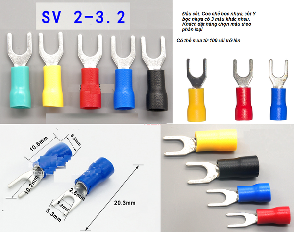 Đầu cốt chữ Y/ đầu cốt chẻ bọc nhựa SV1.25-3.2/4S/5S  và SV2-.3.2/4S/5S SV3.5-5 SV5.5-6