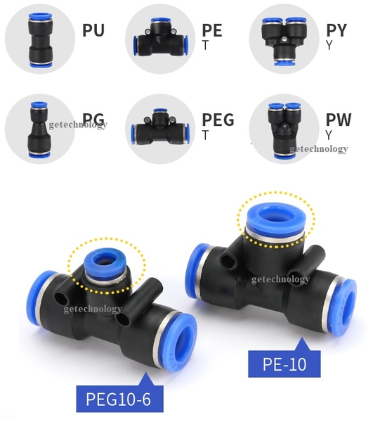 HÃNG AKS - Đầu nối nhanh PU,đầu nối khí PU đầu nối hơi PU đầu nối PU-4 PU-6 PU-8 PU-10 PU-12 PU-14 PU-16