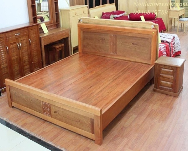 Giường đôi gỗ xoan đào bền đẹp NST07