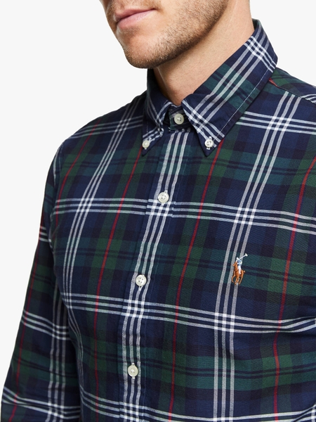 Áo sơ mi Nam Polo Ralph lauren tay dài caro xanh trắng logo ngựa 2 màu