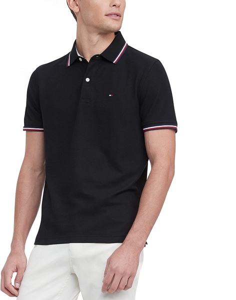 Áo thun nam Tommy Hilfiger màu đen tay và cổ phối
