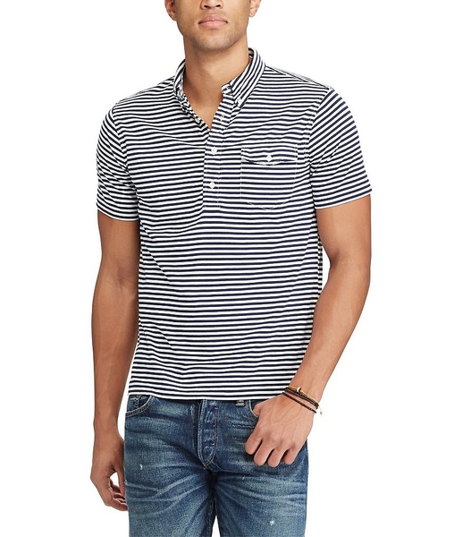 Áo thun Nam Polo Ralph Lauren - xanh đen sọc ngang đỏ