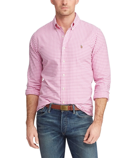 Áo sơ mi nam Polo Ralph lauren tay dài caro nhỏ trăng đỏ with logo