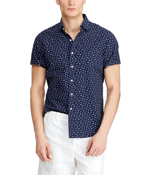 Áo sơ mi nam Polo Ralph lauren tay ngắn xanh phối trắng đỏ