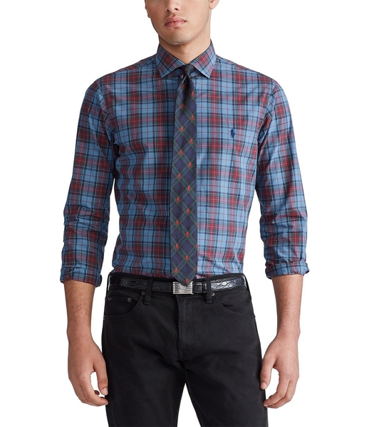 Áo sơ mi Nam Polo Ralph lauren tay dài caro nâu nút xám