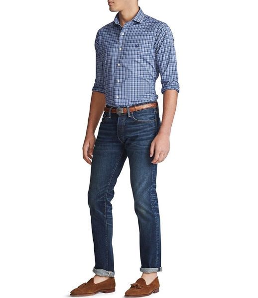 Áo sơ mi Nam Polo Ralph lauren tay dài caro xanh đỏ tím with ngựa xanh