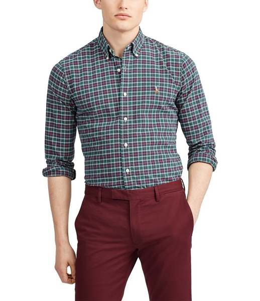 Áo sơ mi Nam Polo Ralph lauren tay dài caro rêu vàng đỏ