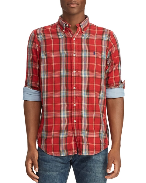 Áo sơ mi Polo Ralph lauren tay dài caro đỏ 2 túi
