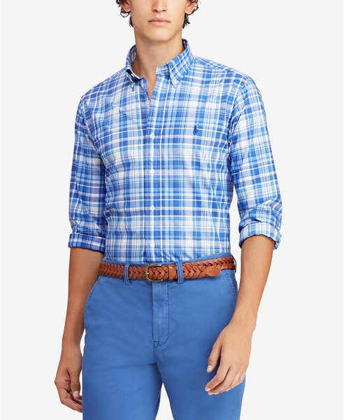 Áo sơ mi nam Polo Ralp lauren caro xanh trắng logo ngựa xanh