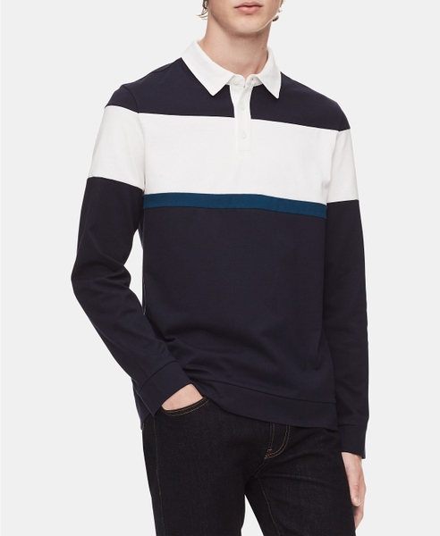 Áo thun nam calvin klein tay dài xanh navy phồi trắng logo vạt