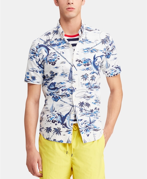 Áo sơ mi nam Polo Ralph lauren tay ngắn trắng phối