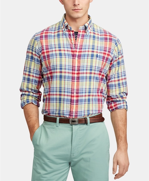 Áo sơ mi nam Polo Ralph lauren caro caro vàng nhiều màu logo xanh
