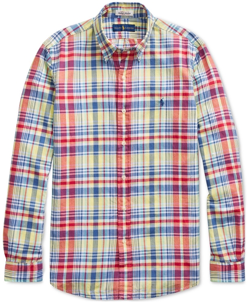 Áo sơ mi nam Polo Ralph lauren caro caro vàng nhiều màu logo xanh