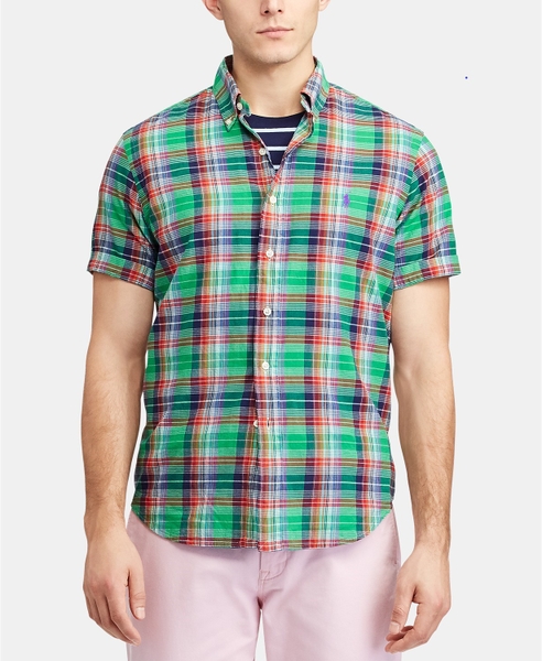 Áo sơ mi nam Polo ralph lauren ngắn tay caro nhiều màu ngựa tím