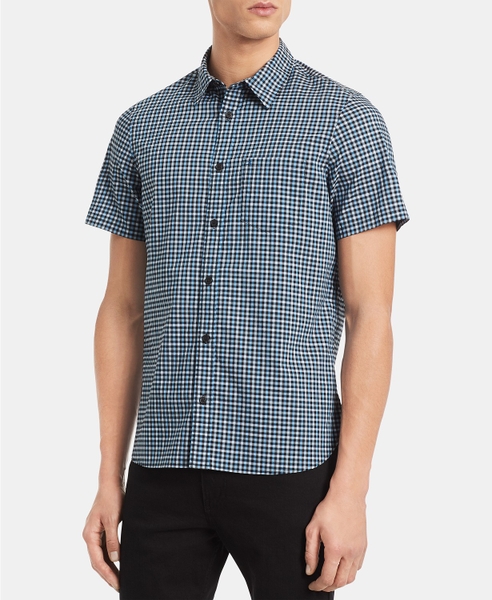 Áo sơ mi nam calvin klien caro xanh đen trắng mờ with logo
