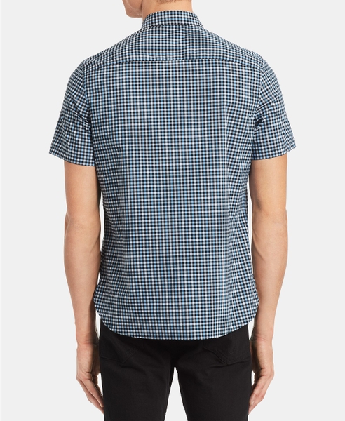 Áo sơ mi nam calvin klien caro xanh đen trắng mờ with logo