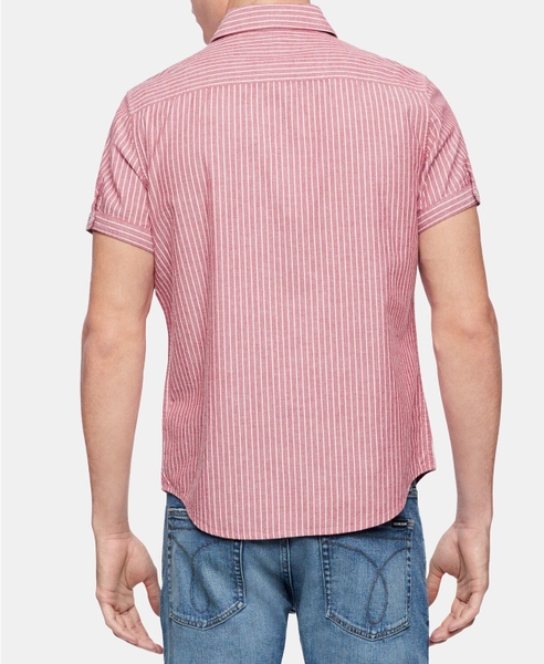 Áo sơ mi nam calvin klein Jeans tay ngắn đỏ sọc trắng 1 túi
