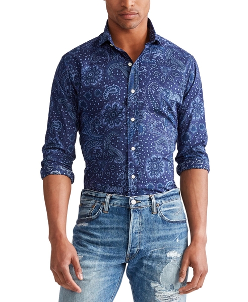 Áo sơ mi nam Polo Ralph lauren tay dài xanh phối hoa