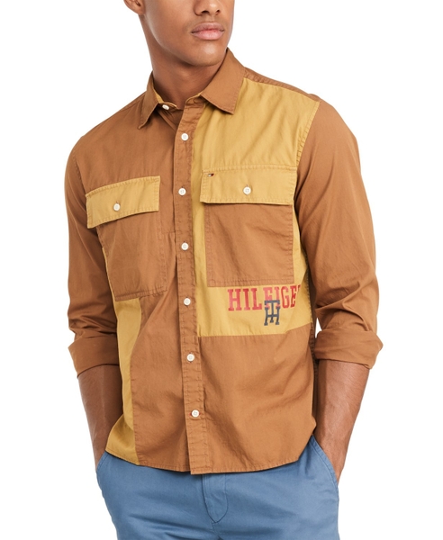 Áo sơ mi nam Tommy Hilfiger dài tay phối 2 màu có túi