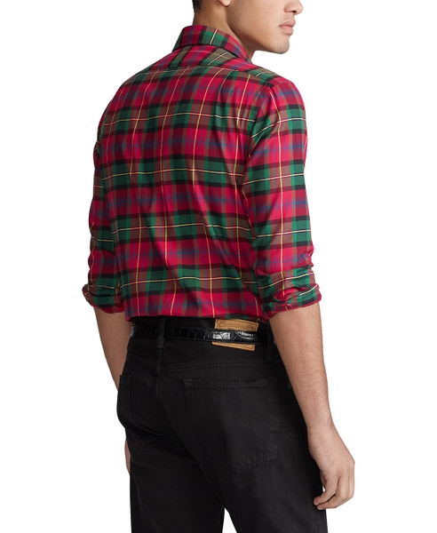 Áo sơ mi Nam Polo Ralph lauren tay dài caro xanh lá đỏ đô with logo xanh đen