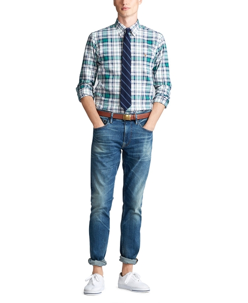 Áo sơ mi Nam Polo Ralph lauren tay dài caro trắng xanh ngựa 2 màu