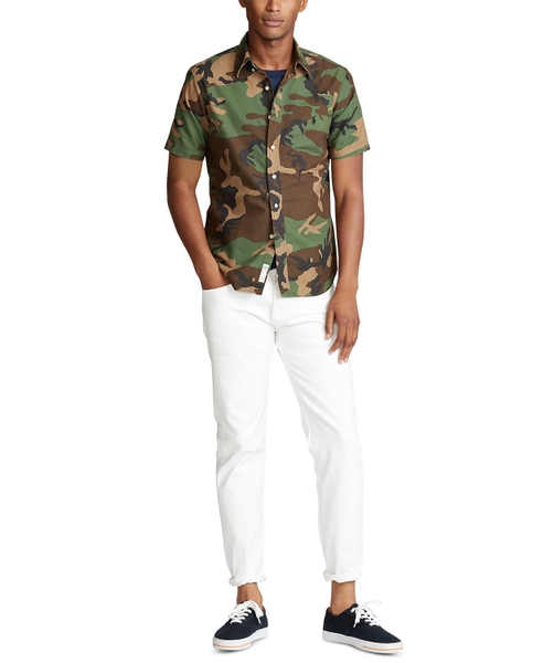 Áo sơ mi nam Polo Ralph lauren tay ngắn nâu xanh Army