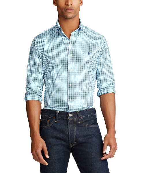 Áo sơ mi Nam Polo Ralph lauren tay dài caro nhỏ trắng xanh