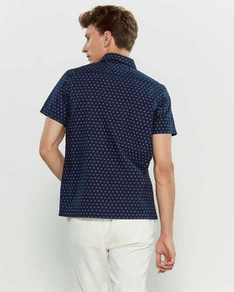 Áo sơ mi nam calvin klein tay ngắn xanh navy logo chữ CK vạt ngang