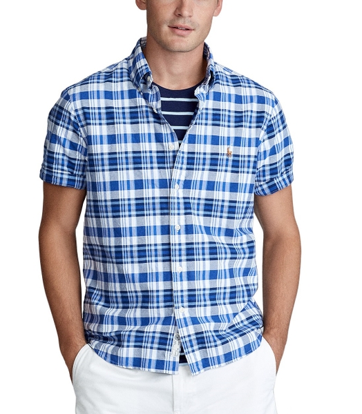 Áo sơ mi nam Polo Ralph lauren ngắn tay caro trắng xanh oxford