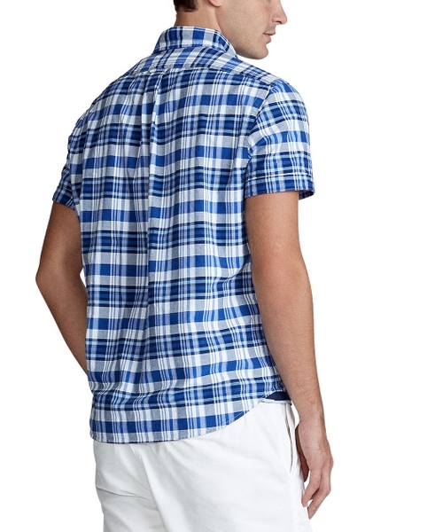 Áo sơ mi nam Polo Ralph lauren ngắn tay caro trắng xanh oxford