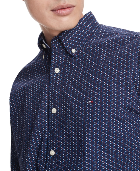 Áo sơ mi nam Tommy Hilfiger tay dài chấm bi trắng đỏ nềm xanh navy