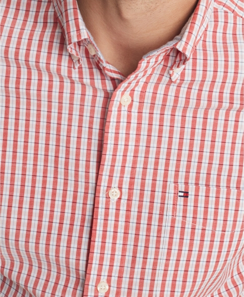 Áo sơ mi nam Tommy Hilfiger tay dài chấm bi trắng đỏ nềm xanh đỏ