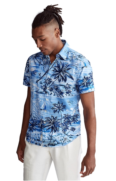 Áo sơ mi nam Polo Ralph lauren tay ngắn xanh biển phối