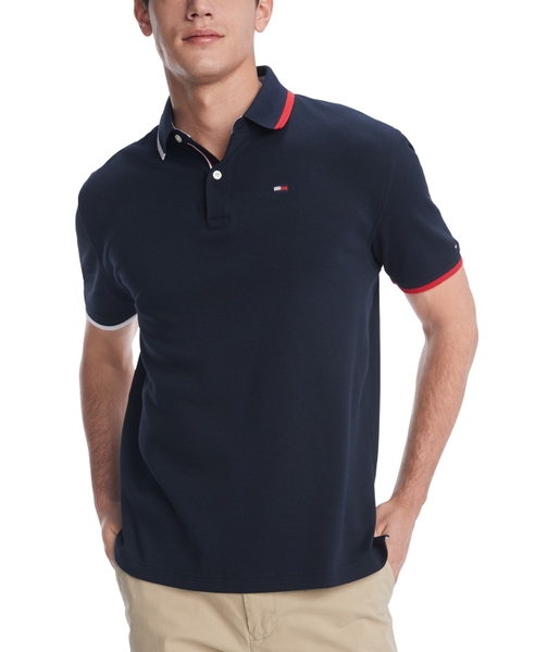 Áo thun nam Tommy Hilfiger màu xanh navay tay cổ phối trắng đỏ