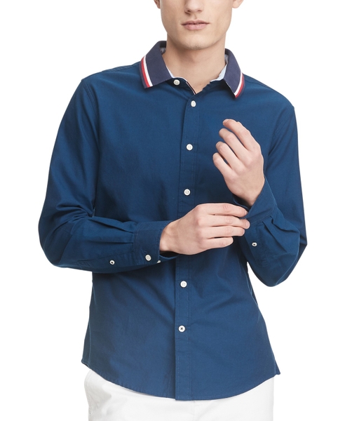 Áo sơ mi nam Tommy Hilfiger tay dài xanh cổ phối