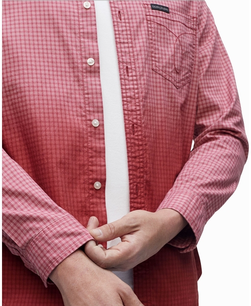 Áo sơ mi nam calvin klein jeans caro đỏ wash tay dài logo