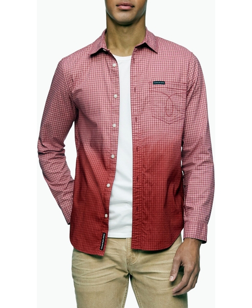 Áo sơ mi nam calvin klein jeans caro đỏ wash tay dài logo