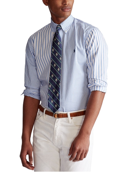 Áo sơ mi Nam Polo Ralph lauren tay dài sọc trắng xanh phối