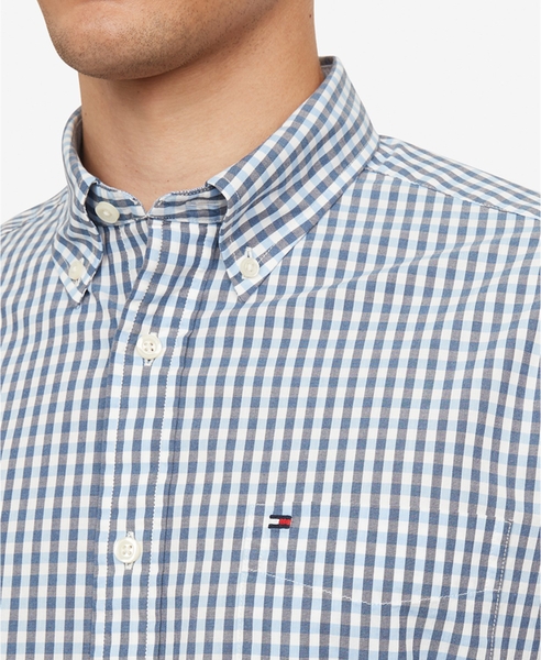 Áo sơ mi nam Tommy Hilfiger tay dài caro nhỏ đen xanh