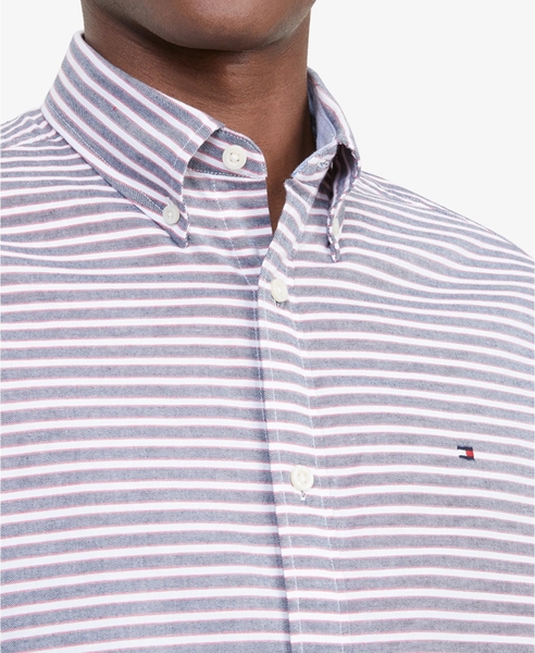 Áo sơ mi nam Tommy Hilfiger ngắn tay sọc ngang nâu đỏ